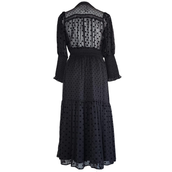 🔴SOLD🔴 Boho Black Polka Dot Midi Boho Dress S - Picture 2 of 7